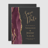 Burgundy Agate Gold Dark Magnetic Save the Date (Voorkant / Achterkant)