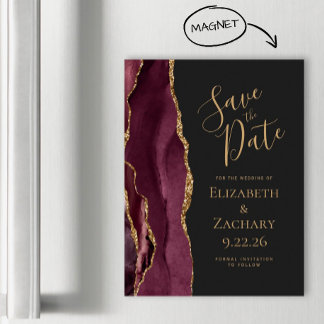 Burgundy Agate Gold Dark Magnetic Save the Date