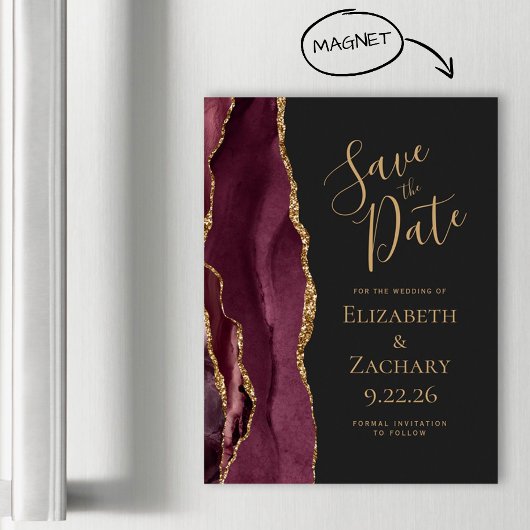 Burgundy Agate Gold Dark Magnetic Save the Date