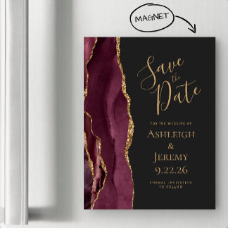 Burgundy Agate Gold Dark Magnetic Save the Date