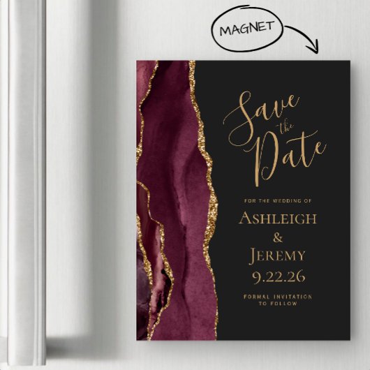 Burgundy Agate Gold Dark Magnetic Save the Date
