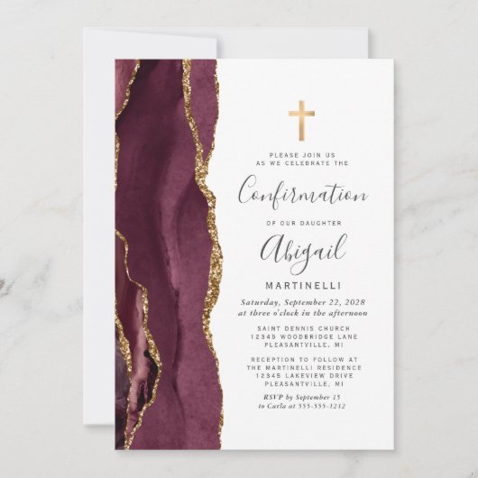 Burgundy Agate Gold Glitter-bevestiging Kaart (Voorkant)