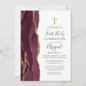 Burgundy Agate Gold Glitter First Heilige Communie Kaart (Voorkant)