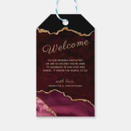 Burgundy Agate Gold Glitter Weddenschap Welkom Cadeaulabel