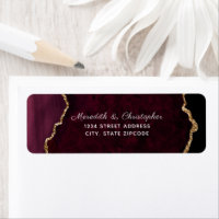 Burgundy Agate Gold Glitter Wedding Return Address