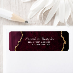 Burgundy Agate Gold Glitter Wedding Return Address Etiket