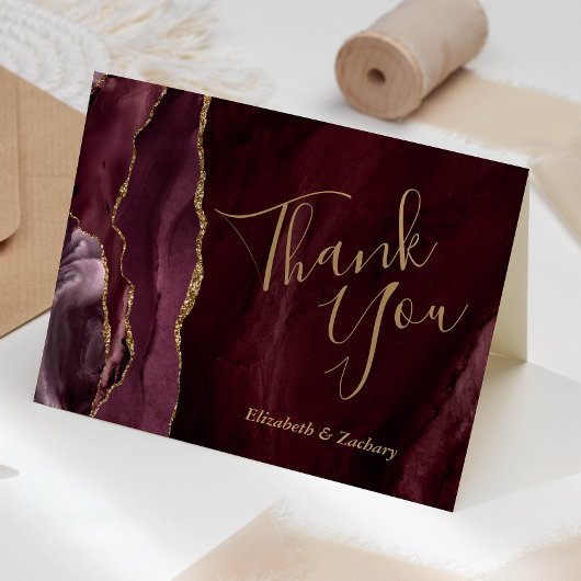 Burgundy Agate Gold Wedding Hartelijk dank Kaart