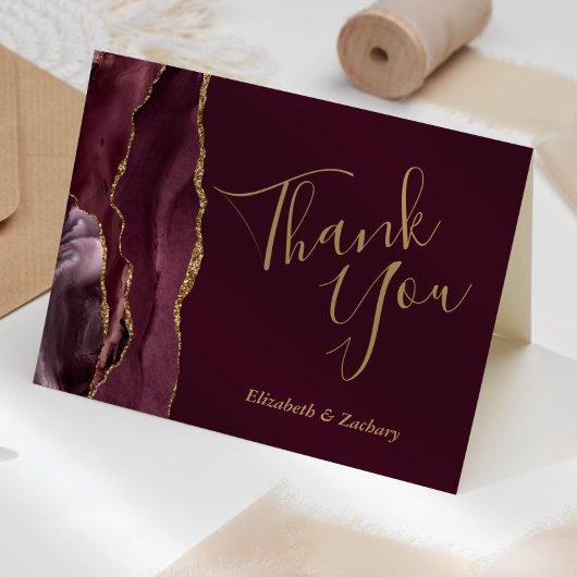 Burgundy Agate Gold Wedding Hartelijk dank Kaart