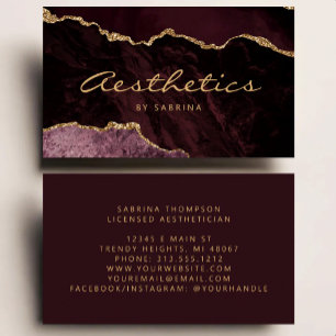 Burgundy Agate Goud Glitter Luxe Aesthetician Visitekaartje