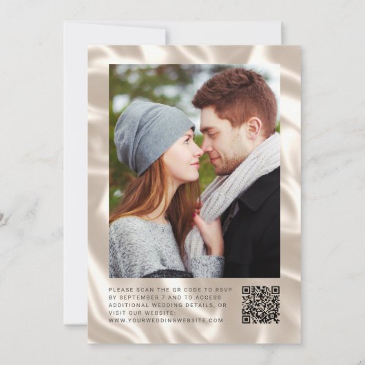 Burgundy Agate Ivory Silk Photo QR Code Wedding Kaart (Achterkant)