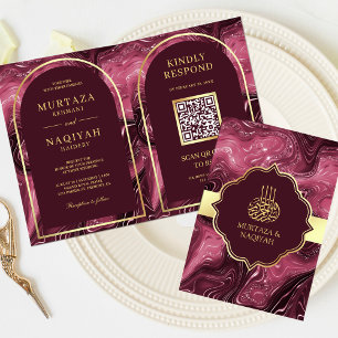 Burgundy Agate Marmer QR Code Moslim Huwelijk