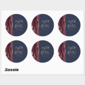 Burgundy Agate Navy Blauwe Gouden Trouwscript Ronde Sticker (Vel)