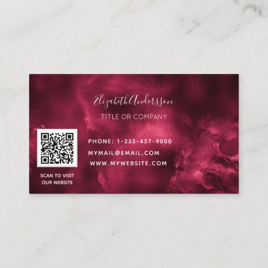 Burgundy agate qr code logo elegant visitekaartje (Achterkant)