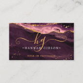 Burgundy Agate Script Monogram Faux Gold Glitter Visitekaartje (Voorkant)