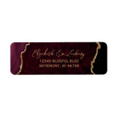 Burgundy Agate Script Wedding Return Address Etiket (Voorkant)