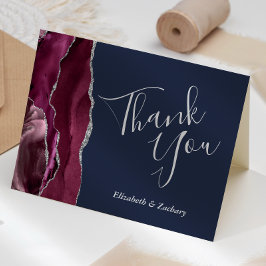 Burgundy Agate Silver Glitter Navy Blue Hartelijk  Kaart