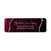 Burgundy Agate Silver Wedding Return Address Etiket (Voorkant)