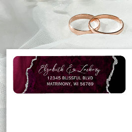 Burgundy Agate Silver Wedding Return Address Etiket
