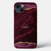 Burgundy Agate Waterverf Gold Monogram Case-Mate iPhone Case (Achterkant)
