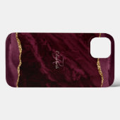 Burgundy Agate Waterverf Gold Monogram Case-Mate iPhone Case (Achterkant (horizontaal))