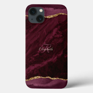 Burgundy Agate Waterverf Gouden Monogram Case-Mate iPhone Case