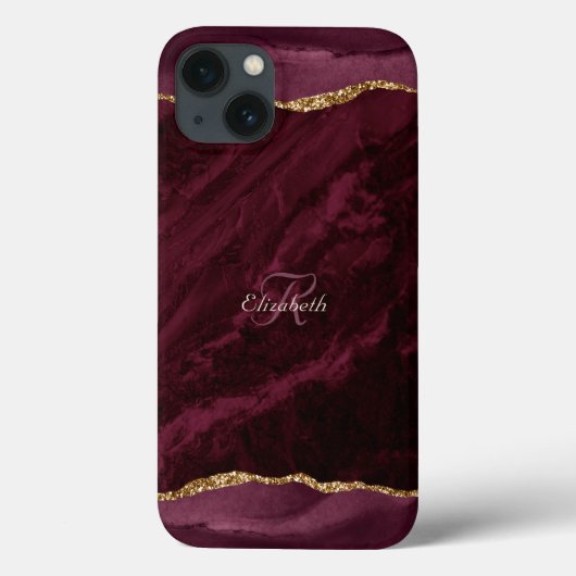 Burgundy Agate Waterverf Gouden Monogram Case-Mate iPhone Case (Achterkant)