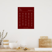 Burgundy Alfabetical Wedding Seating Chart Poster (Keuken)