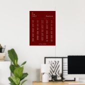 Burgundy Alfabetical Wedding Seating Chart Poster (Thuiskantoor)