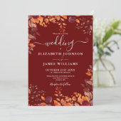Burgundy All In One Autumn Fall Floral Wedding Kaart (Staand voorkant)