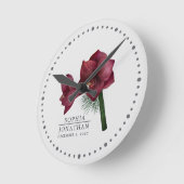 Burgundy Amaryllis Floral Bride Groom Keepslag Ronde Klok (Hoek)