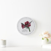 Burgundy Amaryllis Floral Bride Groom Keepslag Ronde Klok (Huis)