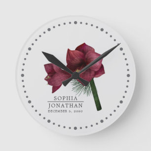 Burgundy Amaryllis Floral Bride Groom Keepslag Ronde Klok