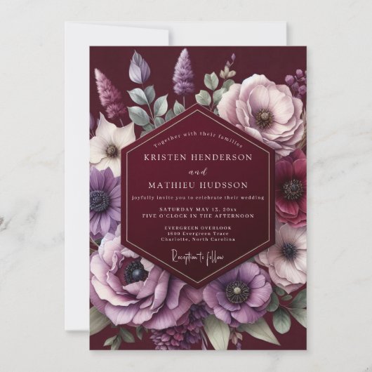 Burgundy Amethyst Bloeiende Bruiloft Kaart (Voorkant)