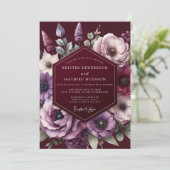 Burgundy Amethyst Bloeiende Bruiloft Kaart (Staand voorkant)