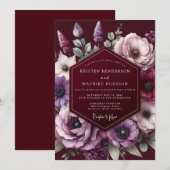 Burgundy Amethyst Bloeiende Bruiloft Kaart (Voorkant / Achterkant)