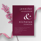 Burgundy Ampersand Minimalist Typography Wedding Kaart