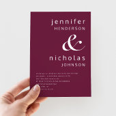 Burgundy Ampersand Minimalist Typography Wedding Kaart