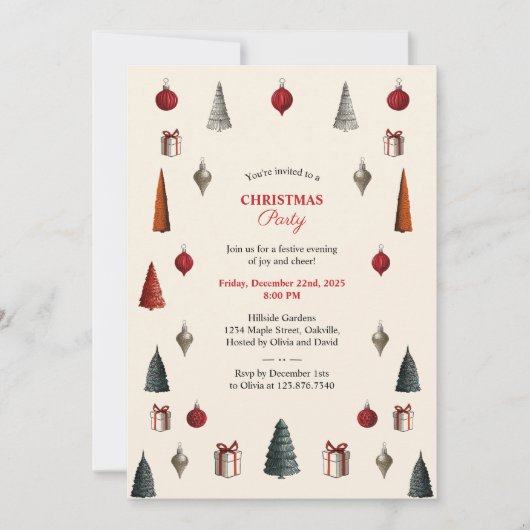 Burgundy and Beige Retro  Christmas Party Kaart (Voorkant)