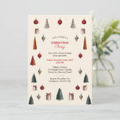 Burgundy and Beige Retro  Christmas Party Kaart (Staand voorkant)