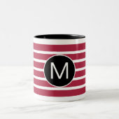 Burgundy and Black Striped Monogram Tweekleurige Koffiemok (Center)