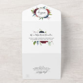Burgundy and Blue Wedding w/ Perforated RSVP All In One Uitnodiging (Buitenkant)