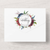 Burgundy and Blue Wedding w/ Perforated RSVP All In One Uitnodiging (Achterkant)