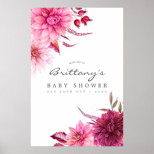 Burgundy and Blush Autumn Baby shower Welcome Poster (Voorkant)