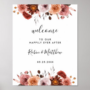 Burgundy and Blush Floral Wedding Welcome Sign Poster