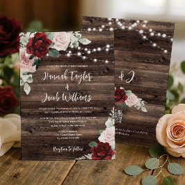 Burgundy and Blush Pink Floral Rustic Wedding Kaart