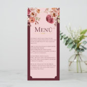 Burgundy and Blush Pink Floral Wedding Menu Card (Staand voorkant)