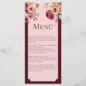 Burgundy and Blush Pink Floral Wedding Menu Card (Voorkant)