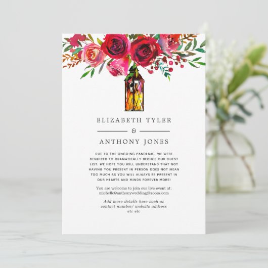 Burgundy and Blush Wedding Reduced Guest List Aankondiging (Staand voorkant)