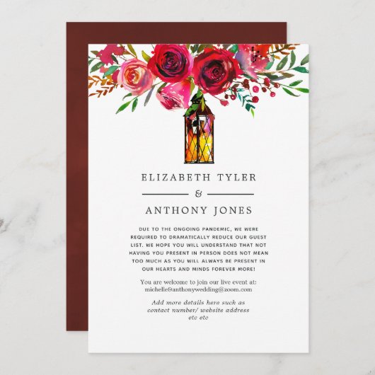 Burgundy and Blush Wedding Reduced Guest List Aankondiging (Voorkant / Achterkant)