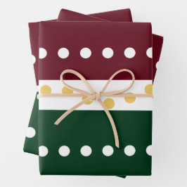 Burgundy and Emerald Golden Polka Dots Christmas  Inpakpapier Vel